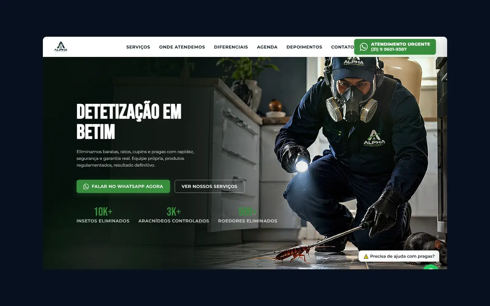 Site de Alpha Dedetização em janela de navegador