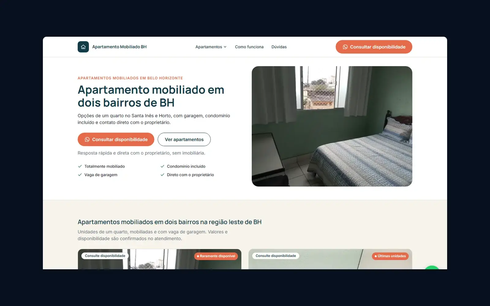 Site de Apartamento Mobiliado BH em janela de navegador