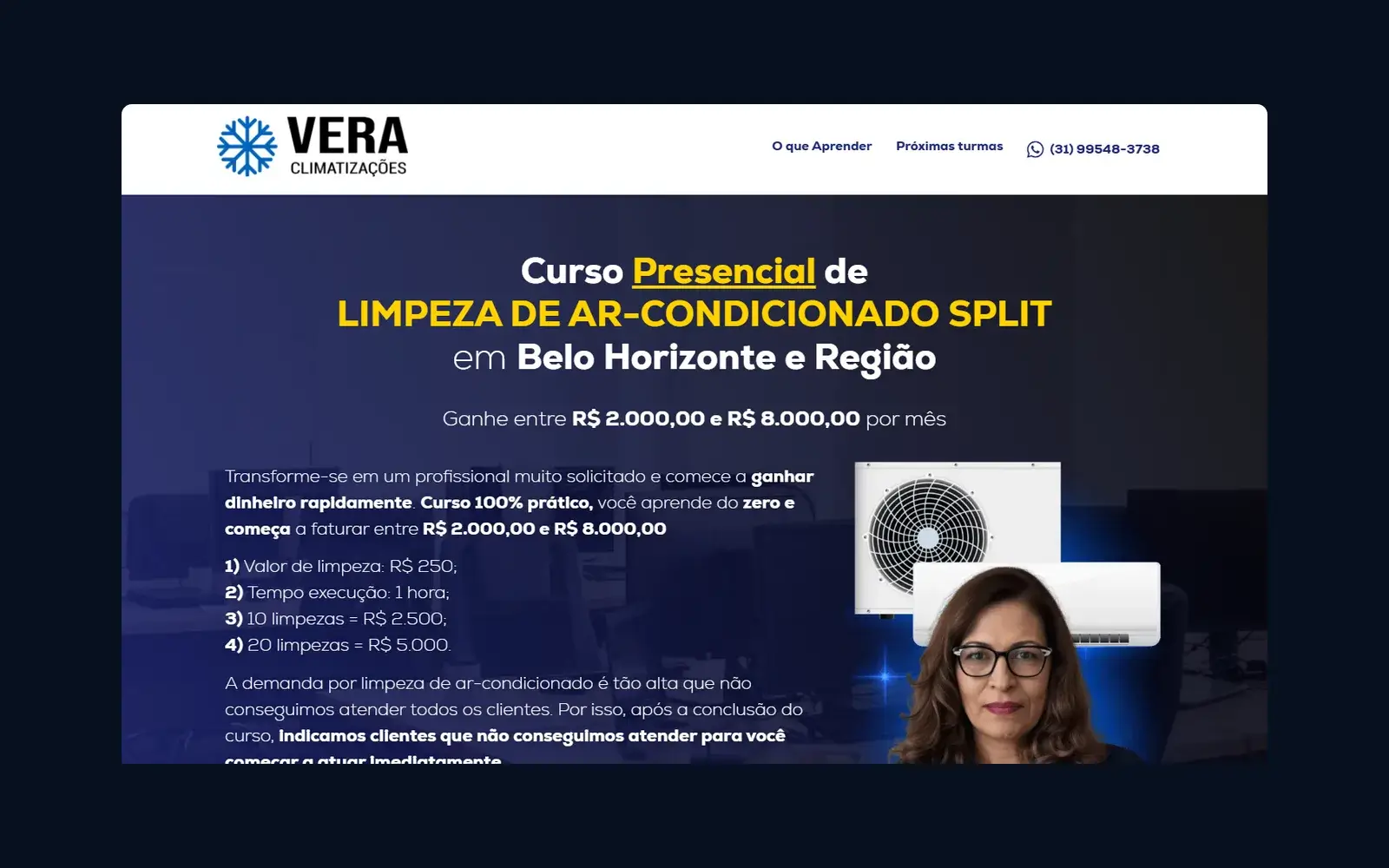 Site de Curso Limpeza de Ar-Condicionado em janela de navegador