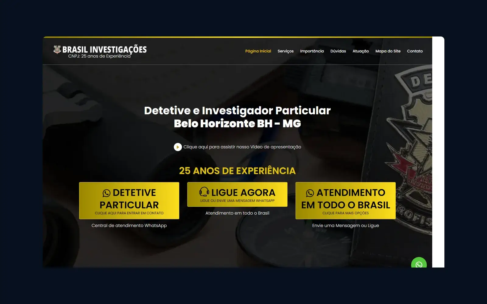 Site de Detetive MG em janela de navegador