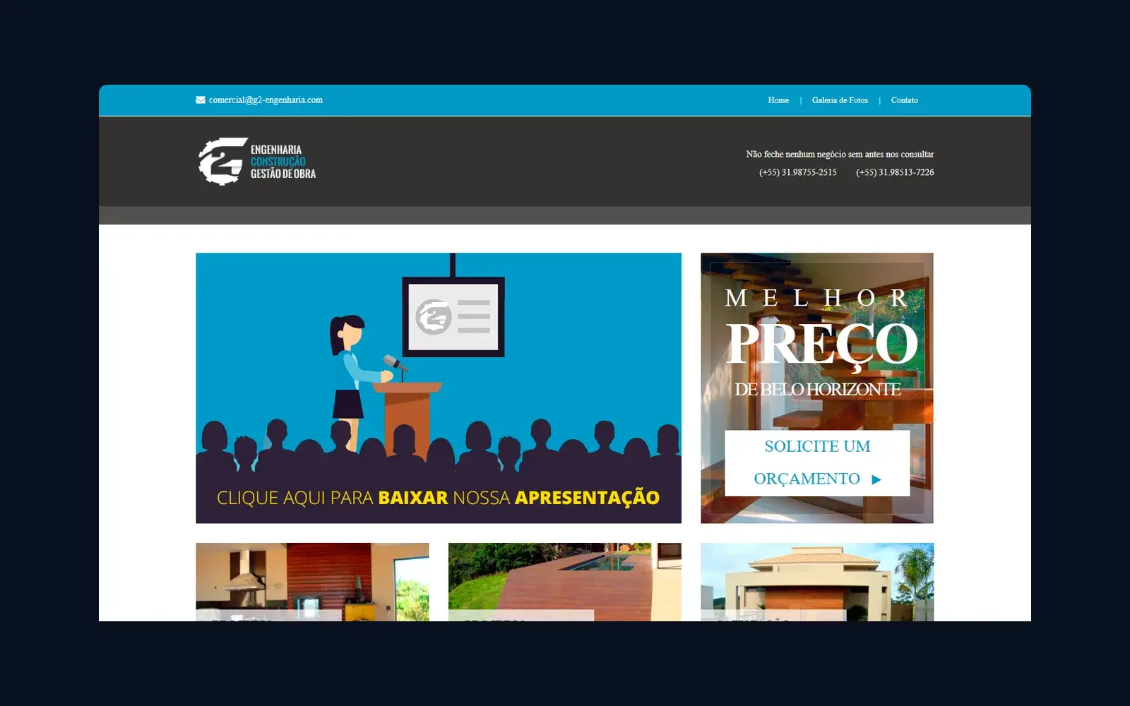 Site de G2 Engenharia em janela de navegador