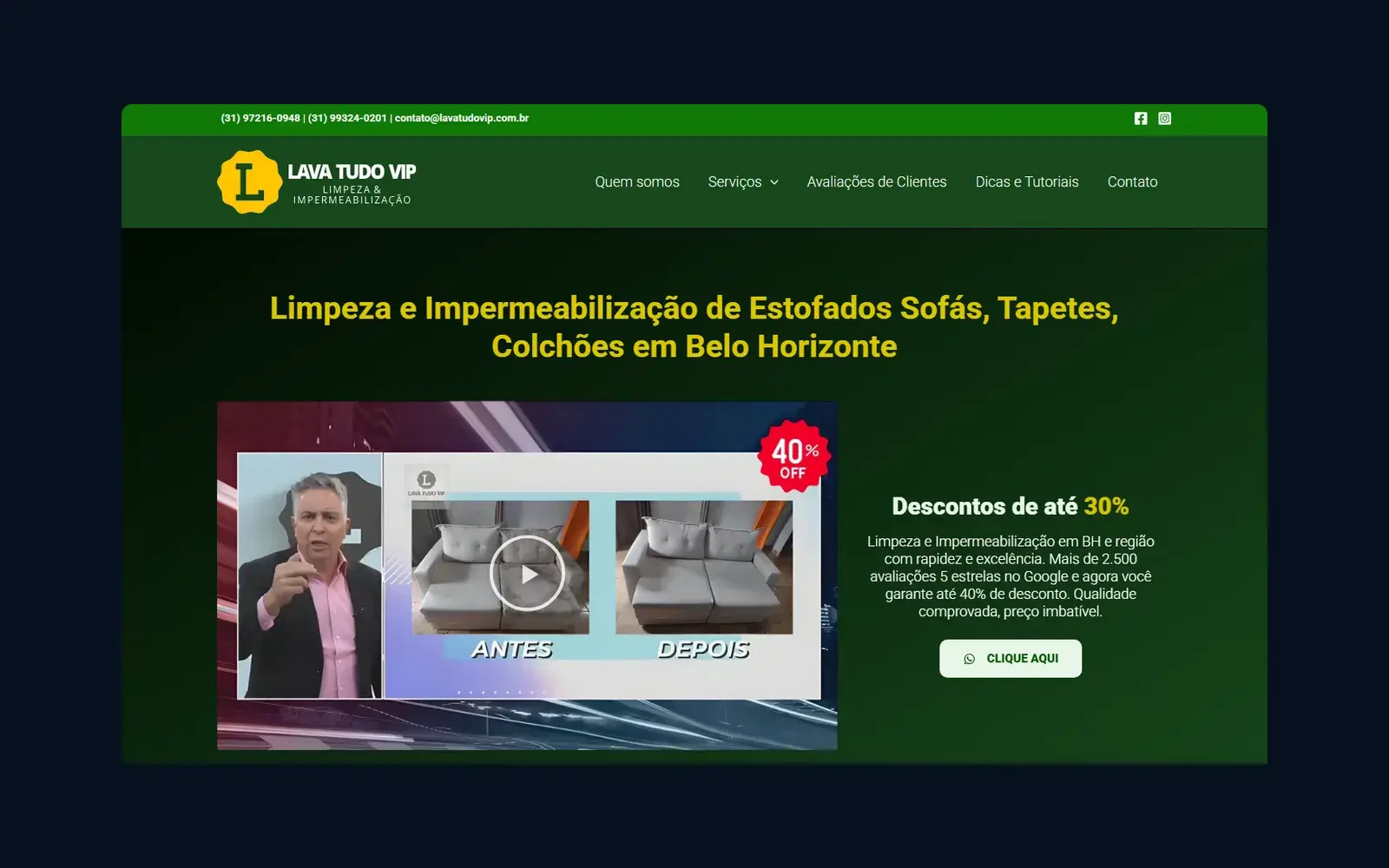 Site de Lava Tudo VIP em janela de navegador