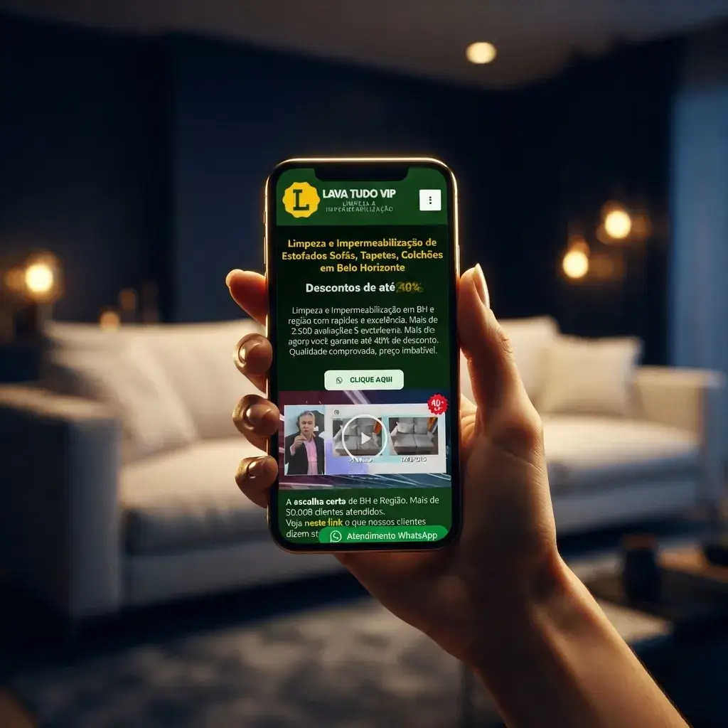 Versão mobile do site de Lava Tudo VIP em uso