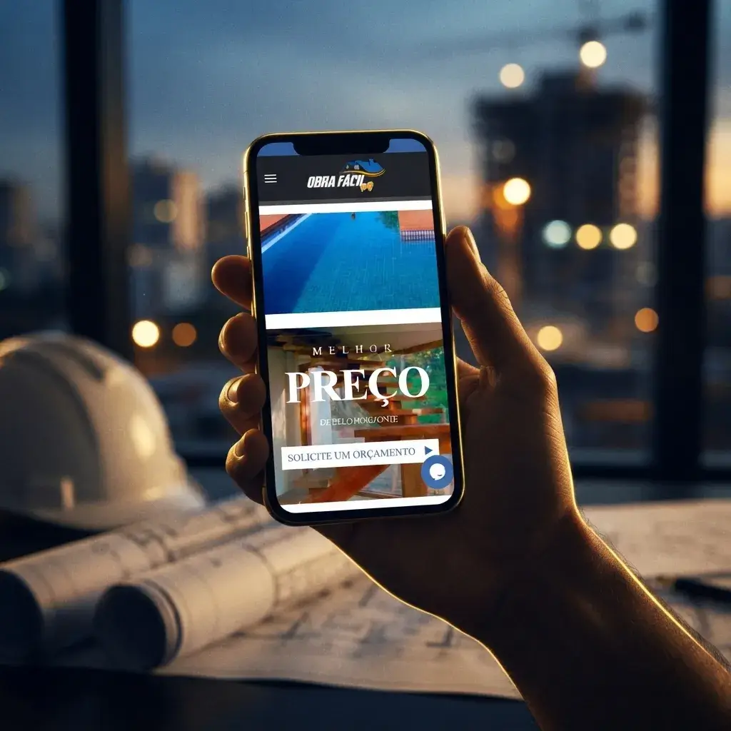 Versão mobile do site de Obra Fácil MG em uso
