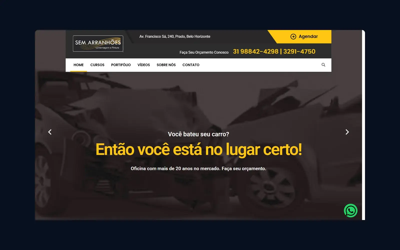 Site de Sem Arranhões em janela de navegador