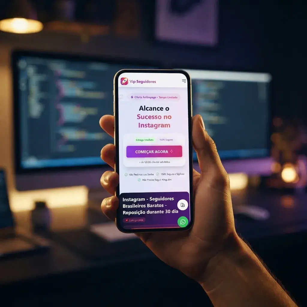 Versão mobile do site de VIP Seguidores em uso